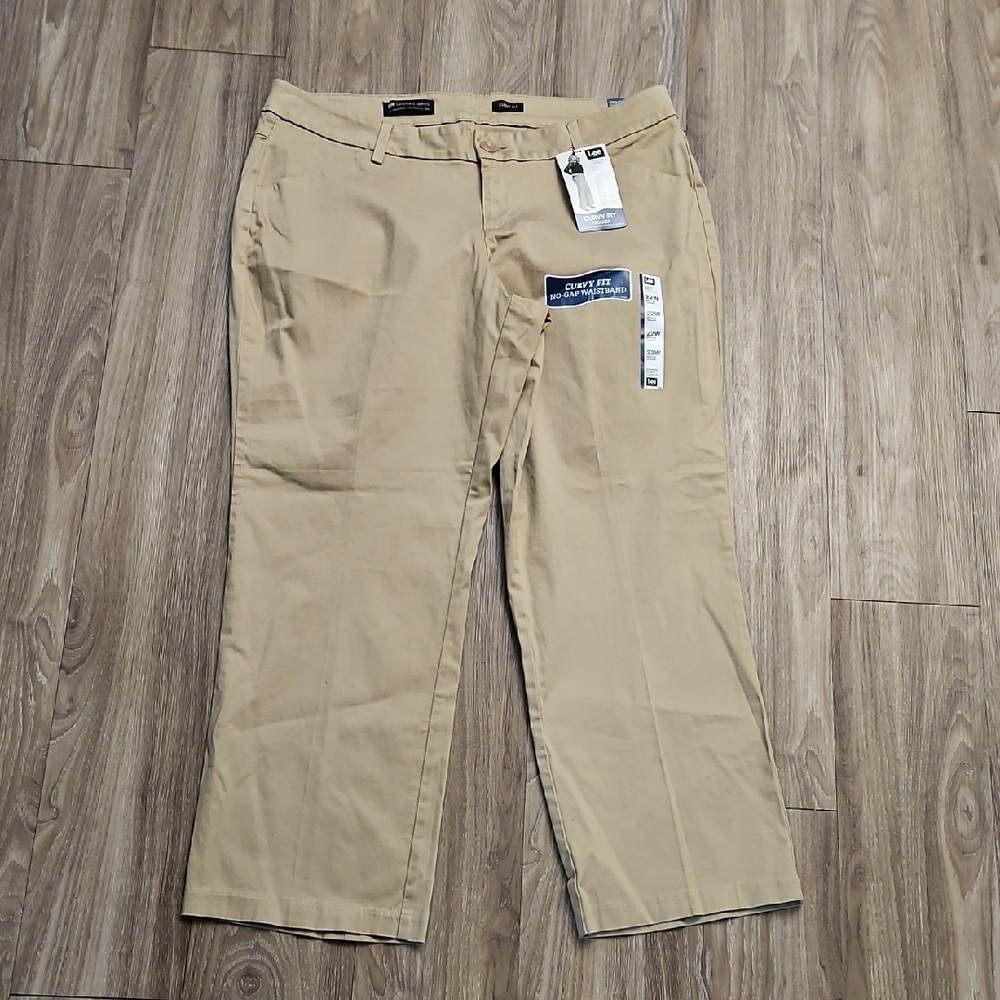 Lee Curvy Fit Mid-Rise No Gap Waistband Khaki Trouser Pants Women's 22W